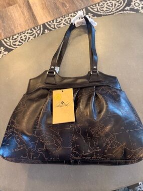 Patricia Nash Black Map-Print Shoulder Bag